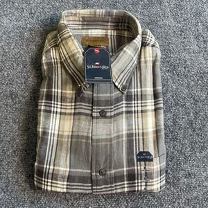 St Johns Bay Heritage Mens XL Long Sleeve Charcoal Tan Plaid Cotton Shirt NWT